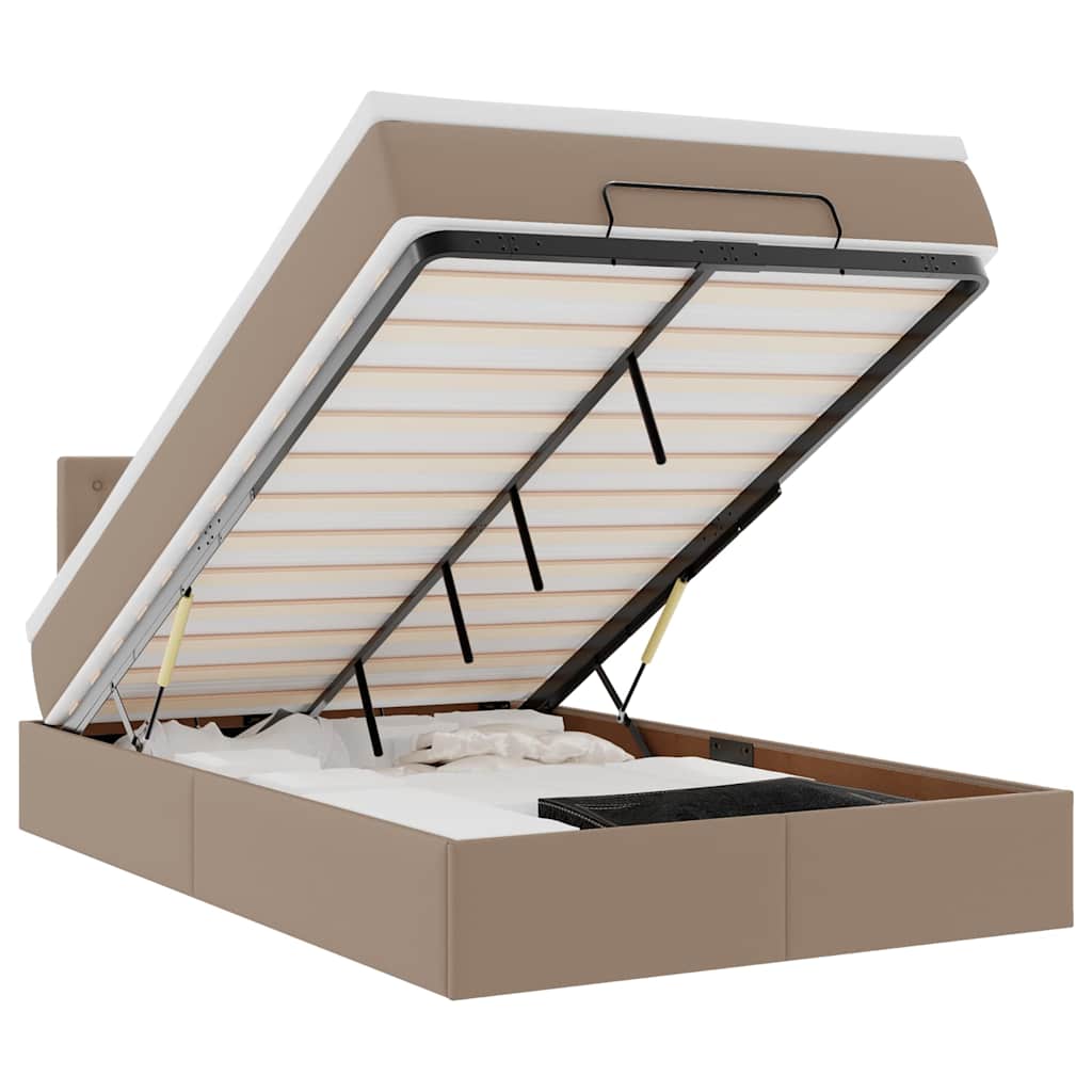 Cadre de lit ottoman et matelas cappuccino 120x200cm similicuir
