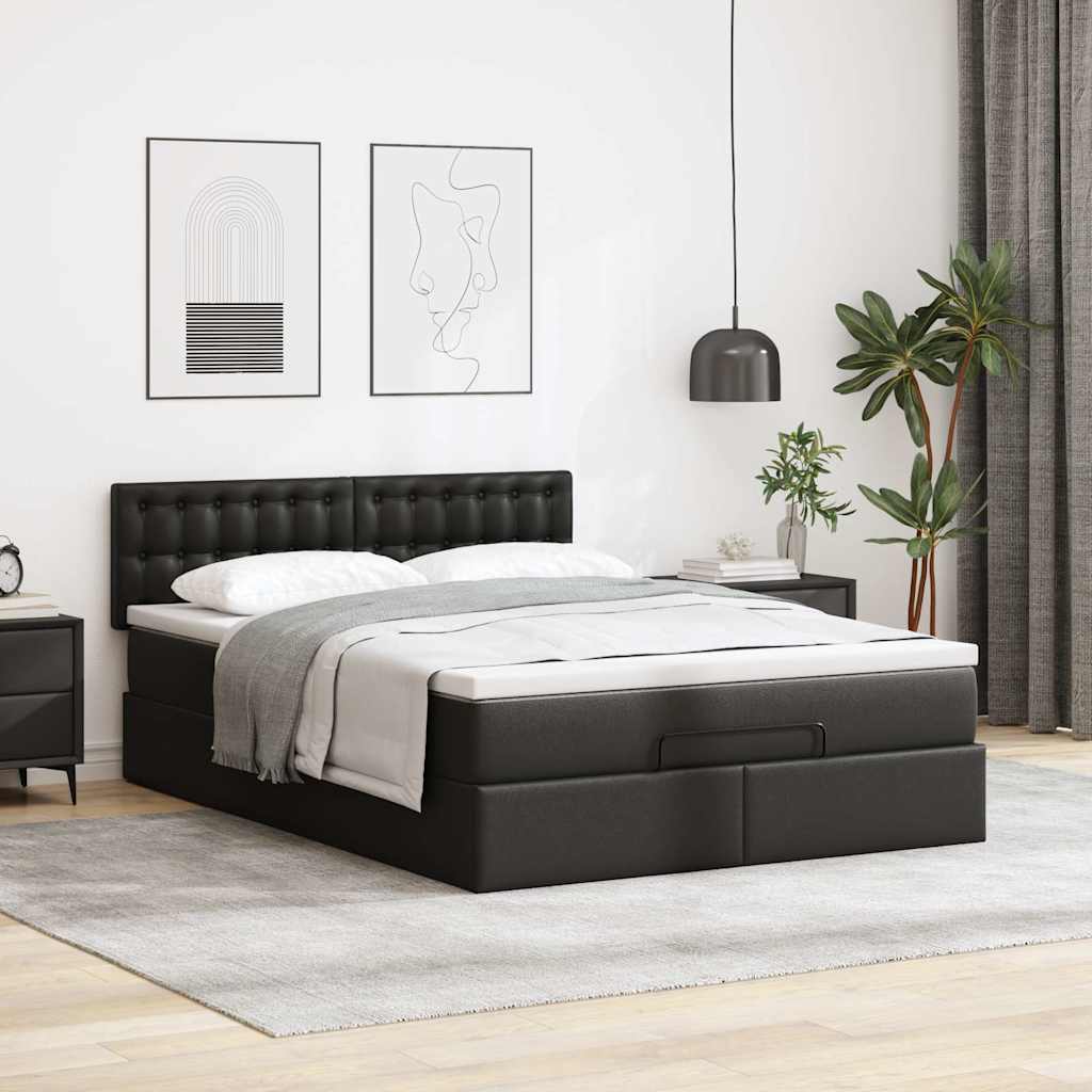 Cadre de lit ottoman avec matelas noir 140x190 cm similicuir - XIOS