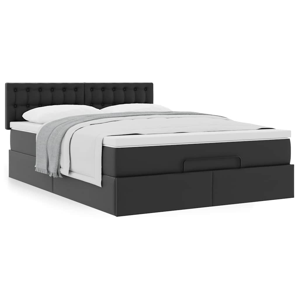 Cadre de lit ottoman avec matelas noir 140x190 cm similicuir - XIOS