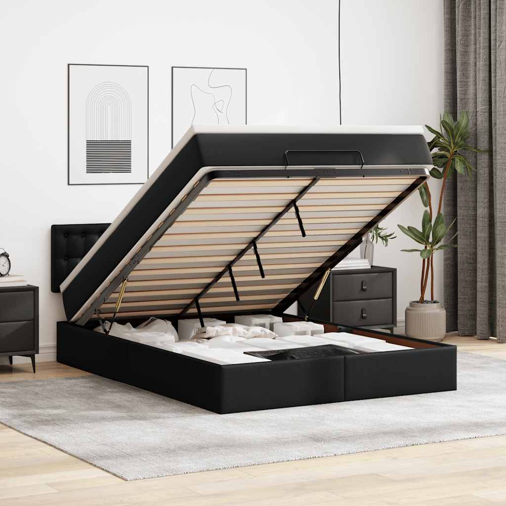 Cadre de lit ottoman avec matelas noir 140x190 cm similicuir