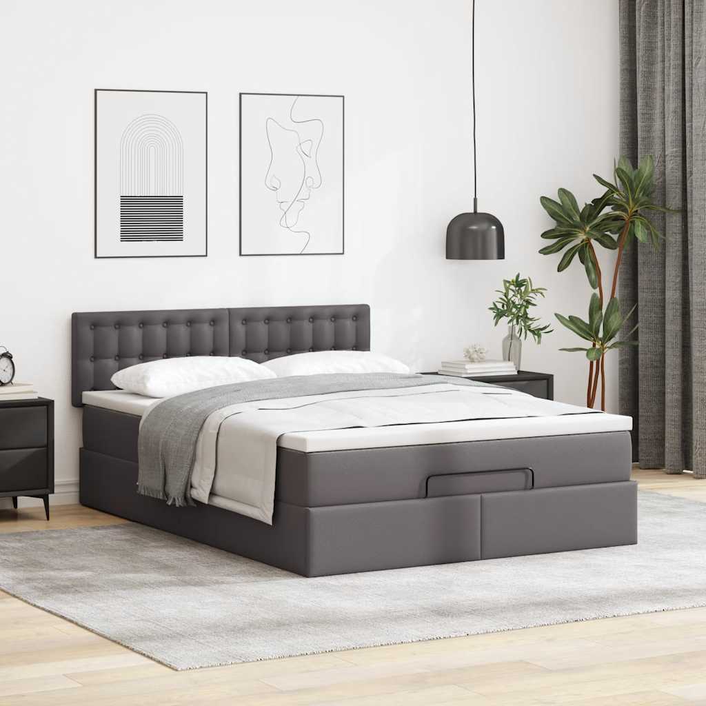 Cadre de lit ottoman avec matelas gris 140x190 cm similicuir - XIOS