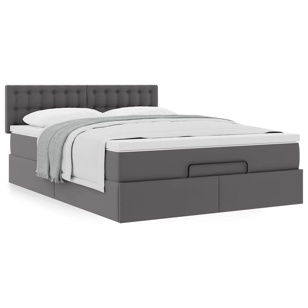 Cadre de lit ottoman avec matelas gris 140x190 cm similicuir - XIOS
