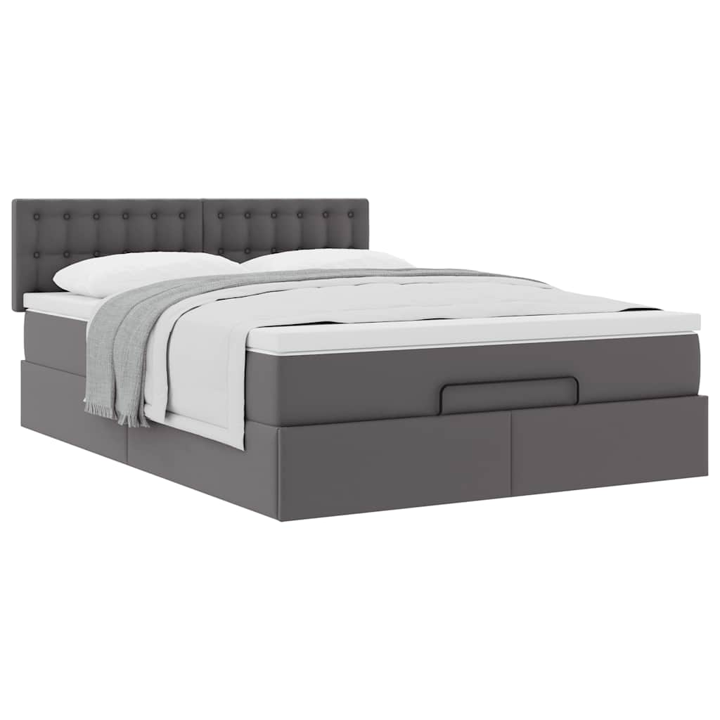 Cadre de lit ottoman avec matelas gris 140x190 cm similicuir - XIOS