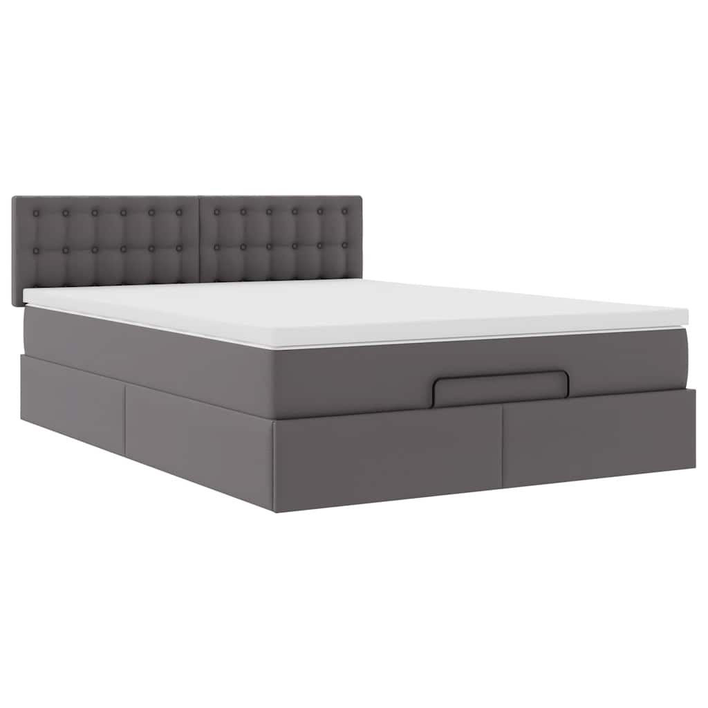 Cadre de lit ottoman avec matelas gris 140x190 cm similicuir - XIOS