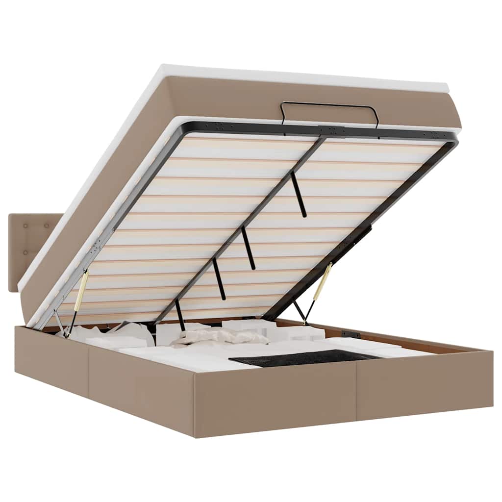 Cadre de lit ottoman et matelas cappuccino 140x190cm similicuir