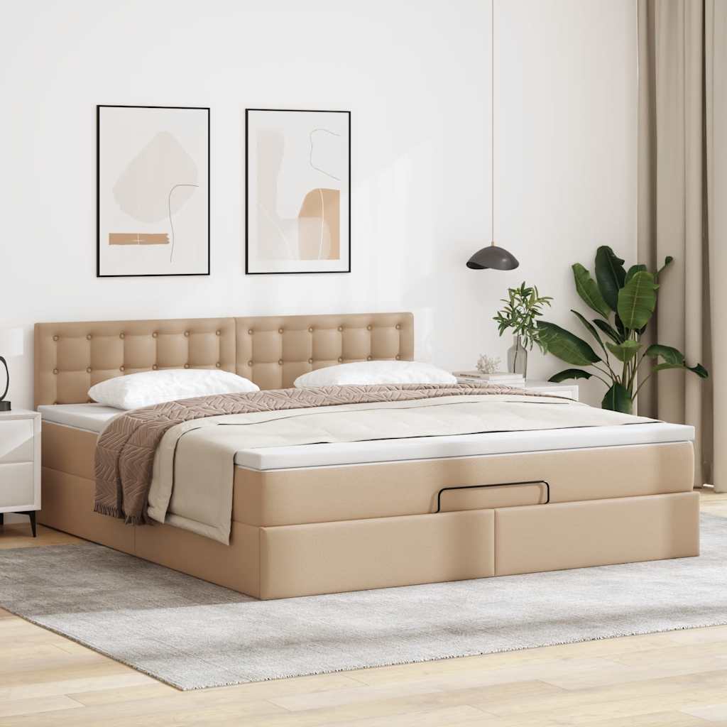 Cadre de lit ottoman et matelas cappuccino 140x190cm similicuir - XIOS