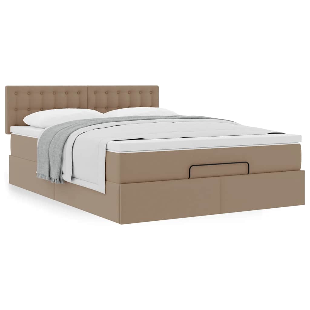 Cadre de lit ottoman et matelas cappuccino 140x190cm similicuir - XIOS