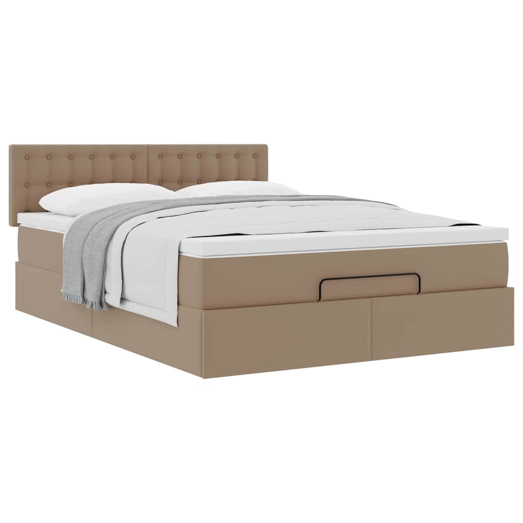 Cadre de lit ottoman et matelas cappuccino 140x190cm similicuir - XIOS