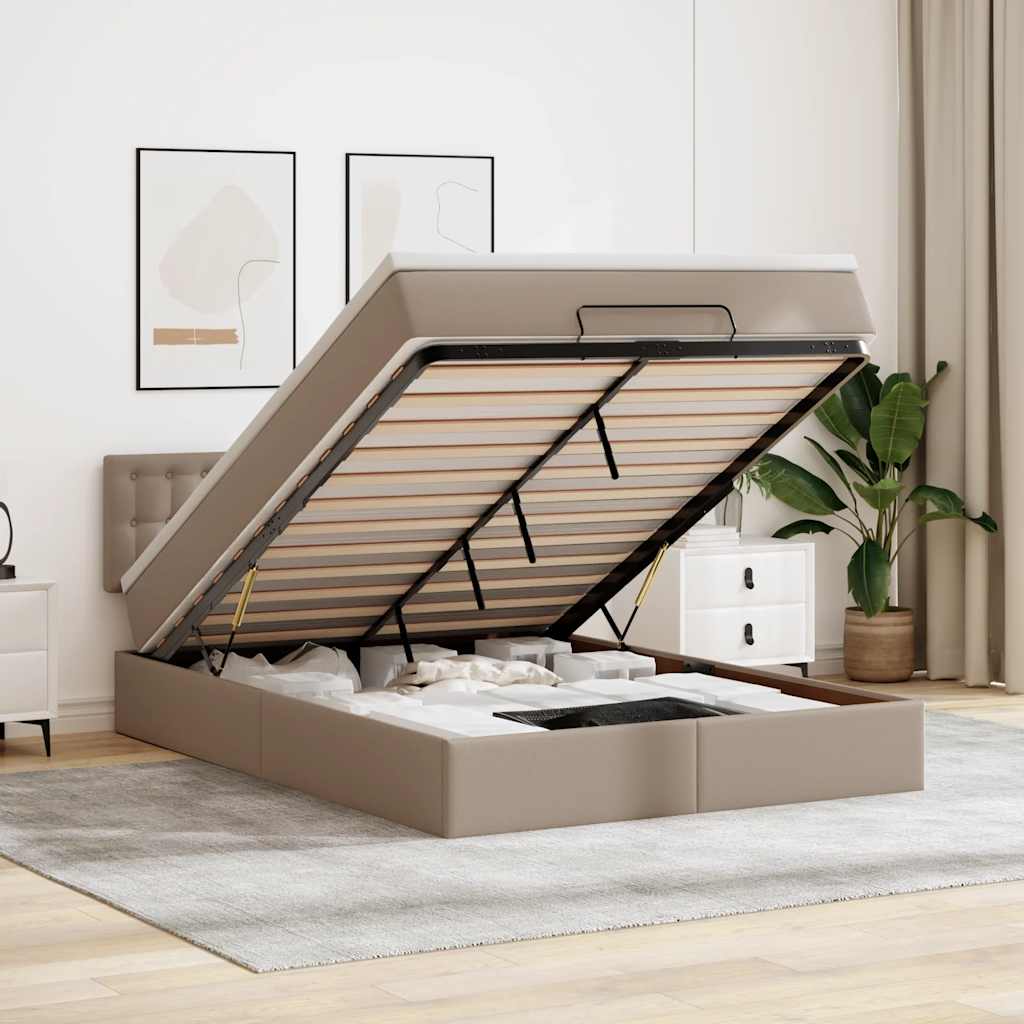 Cadre de lit ottoman et matelas cappuccino 140x190cm similicuir