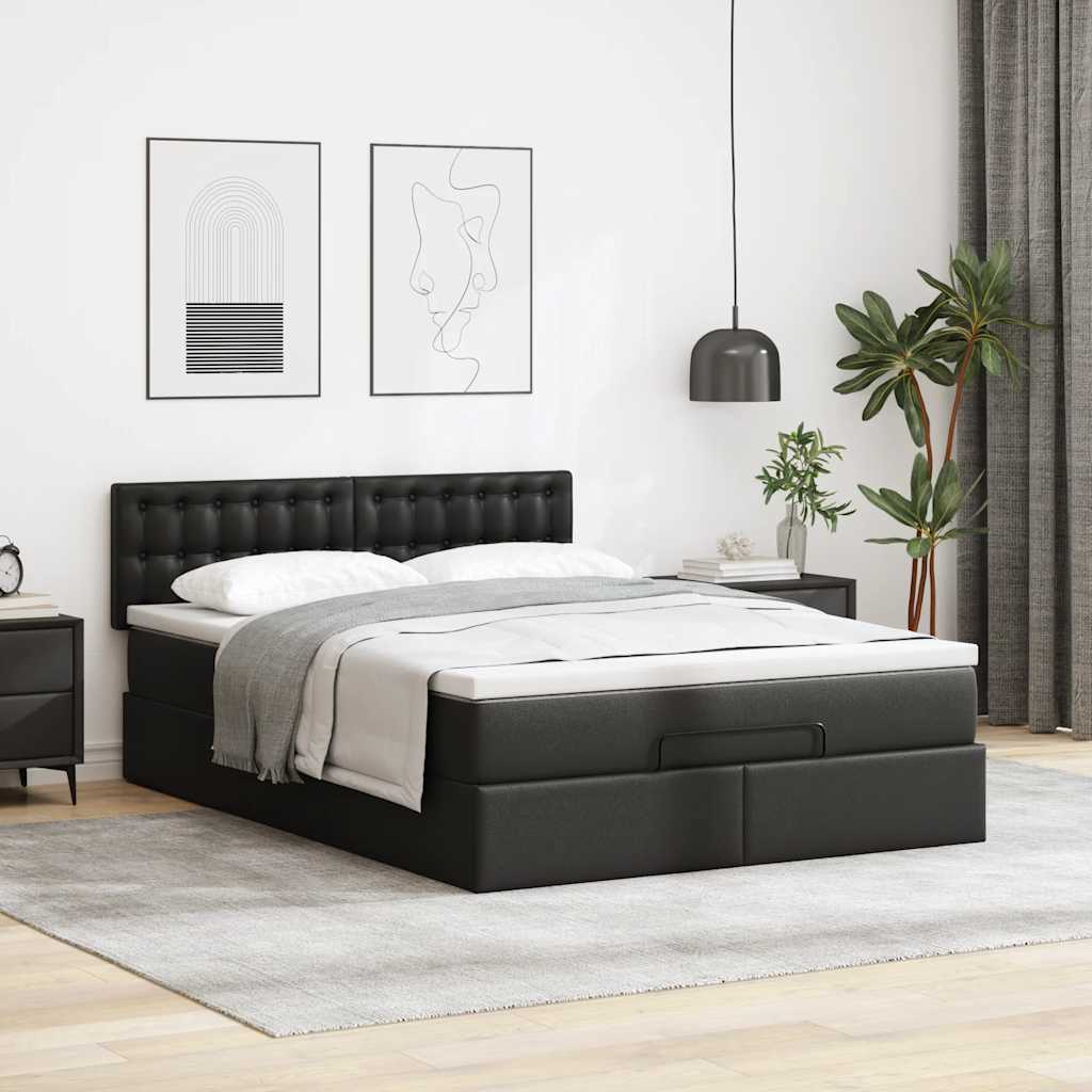 Cadre de lit ottoman avec matelas noir 140x200 cm similicuir - XIOS