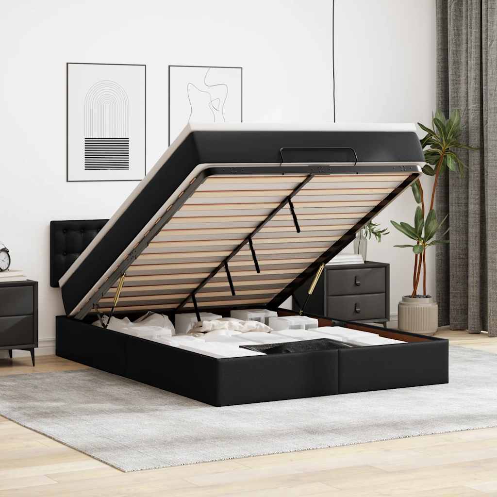 Cadre de lit ottoman avec matelas noir 140x200 cm similicuir - XIOS