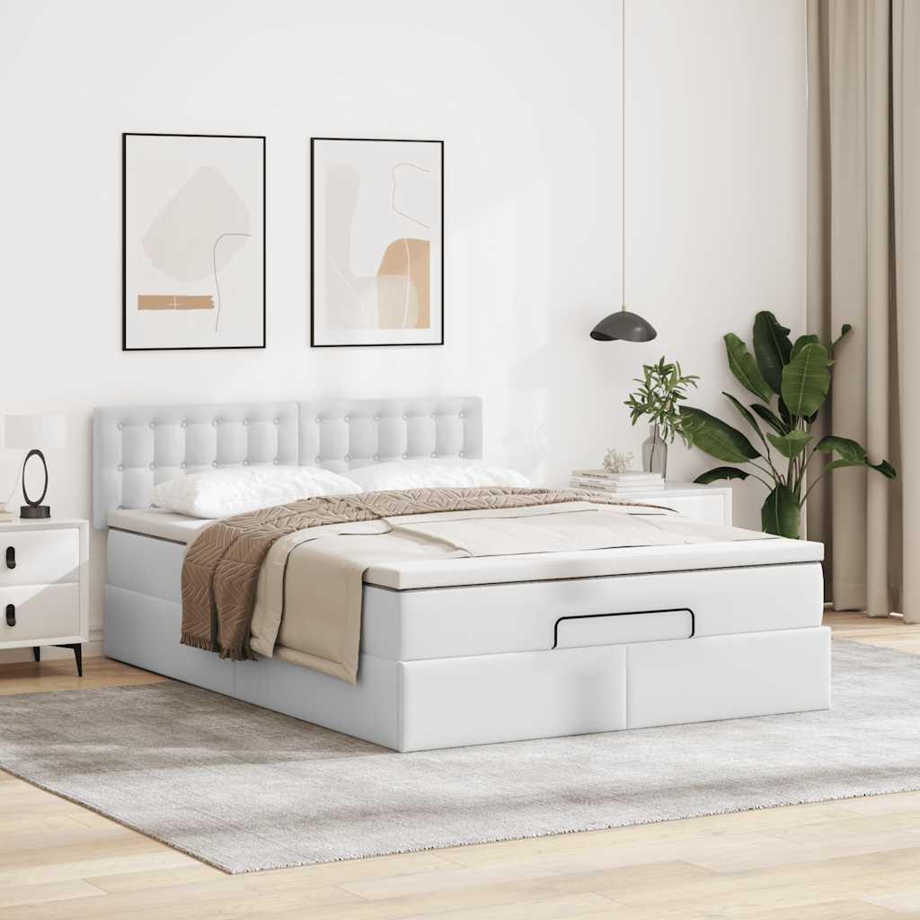 Cadre de lit ottoman avec matelas blanc 140x200 cm similicuir