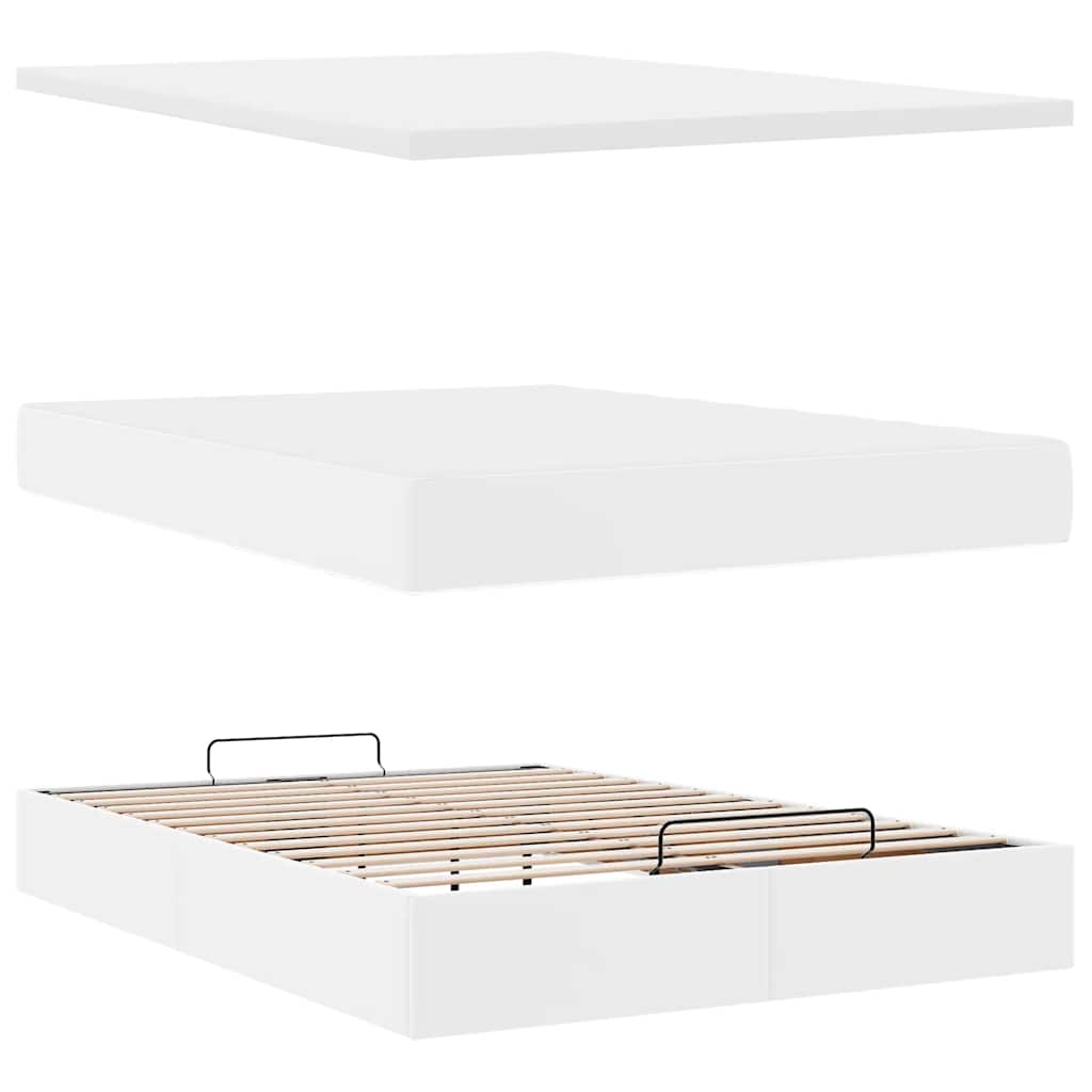 Cadre de lit ottoman avec matelas blanc 140x200 cm similicuir