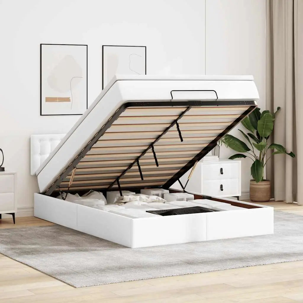 Cadre de lit ottoman avec matelas blanc 140x200 cm similicuir - XIOS