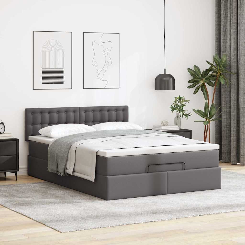 Cadre de lit ottoman avec matelas gris 140x200 cm similicuir - XIOS