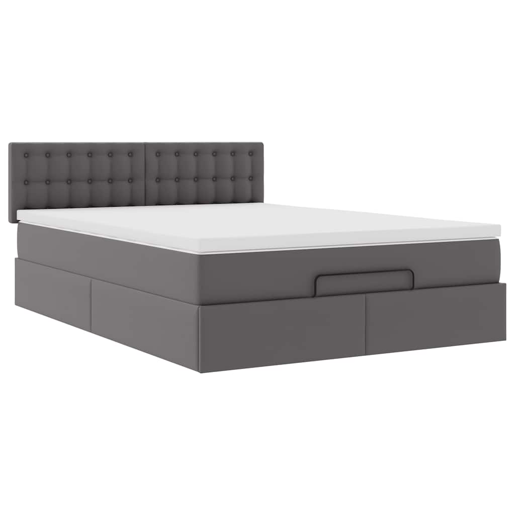 Cadre de lit ottoman avec matelas gris 140x200 cm similicuir - XIOS