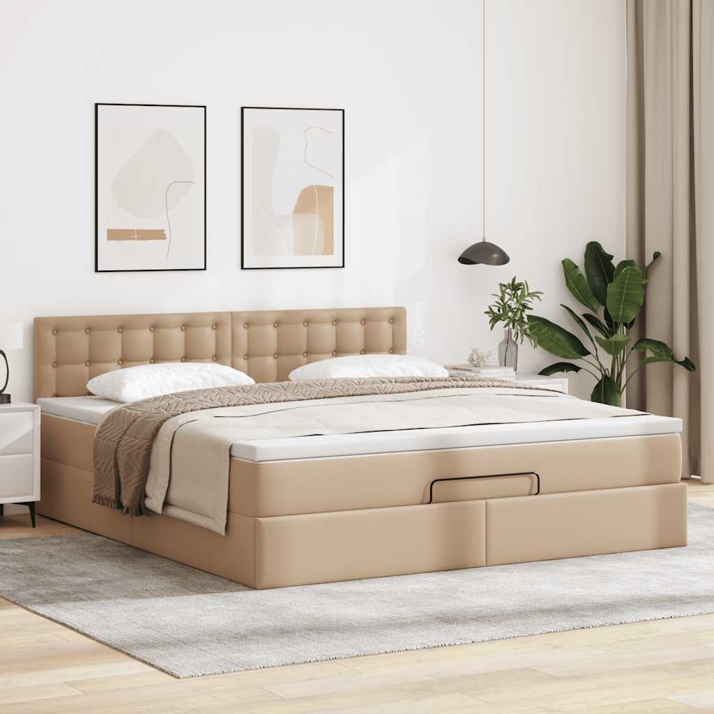 Cadre de lit ottoman et matelas cappuccino 140x200cm similicuir - XIOS