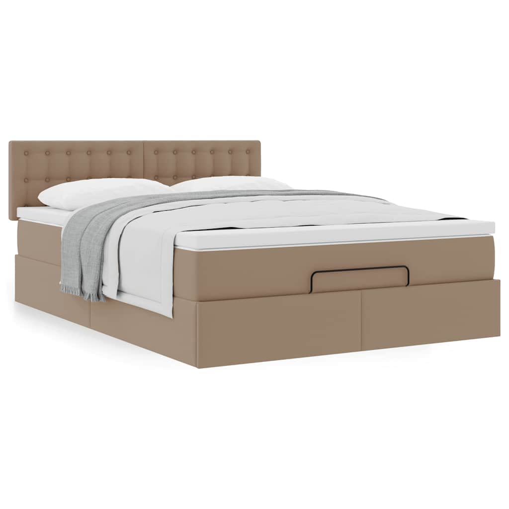 Cadre de lit ottoman et matelas cappuccino 140x200cm similicuir - XIOS