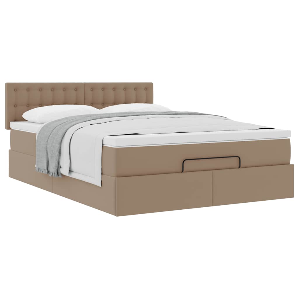 Cadre de lit ottoman et matelas cappuccino 140x200cm similicuir - XIOS