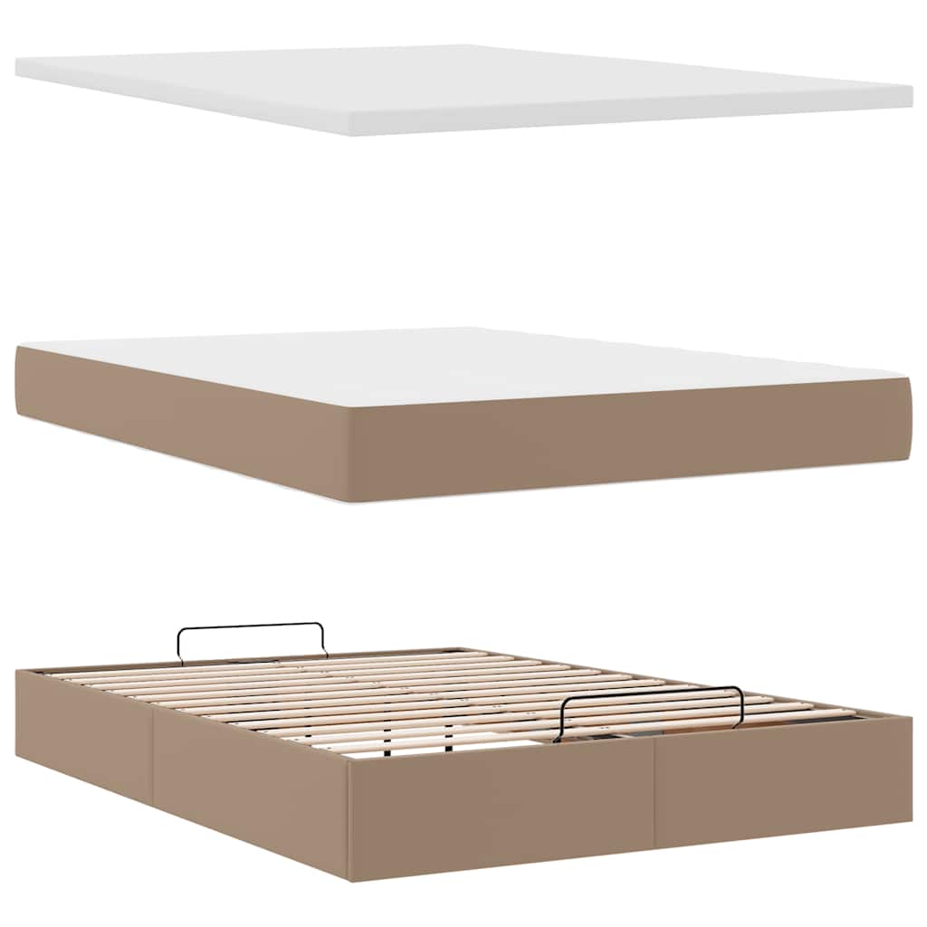 Cadre de lit ottoman et matelas cappuccino 140x200cm similicuir - XIOS