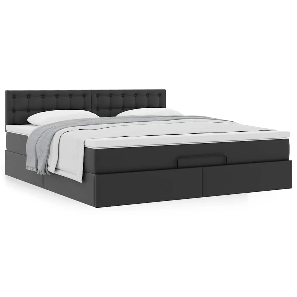 Cadre de lit ottoman avec matelas noir 160x200 cm similicuir - XIOS