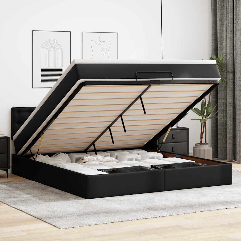 Cadre de lit ottoman avec matelas noir 160x200 cm similicuir