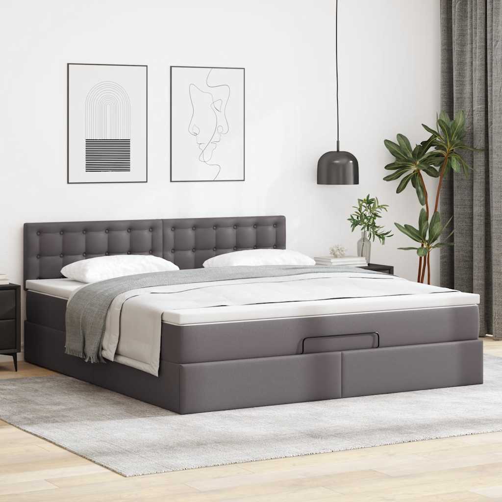 Cadre de lit ottoman avec matelas gris 160x200 cm similicuir - XIOS