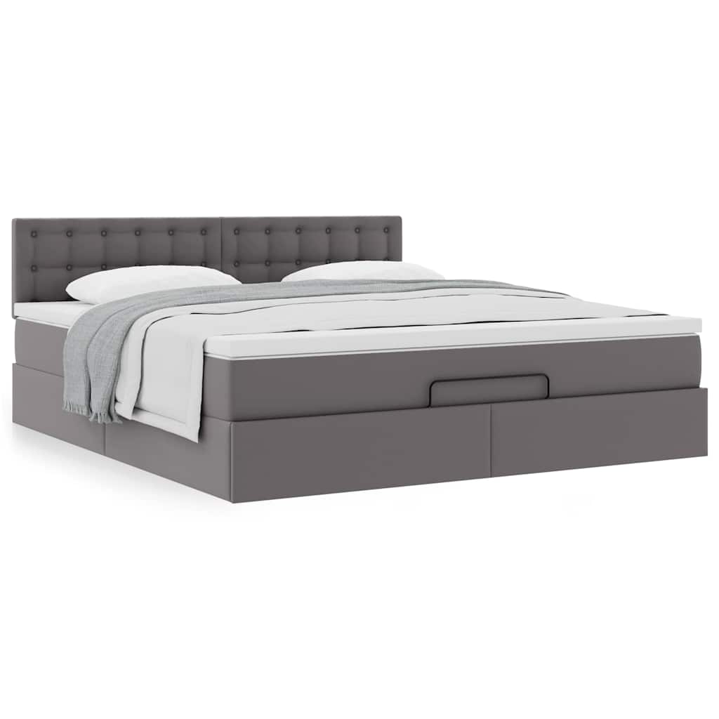 Cadre de lit ottoman avec matelas gris 160x200 cm similicuir - XIOS
