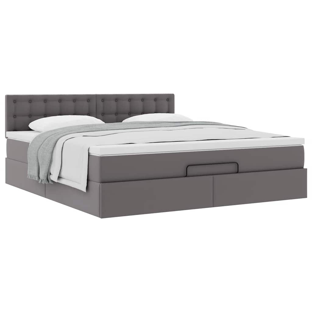 Cadre de lit ottoman avec matelas gris 160x200 cm similicuir - XIOS