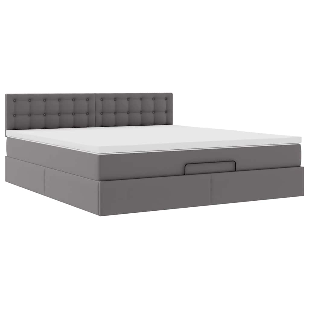 Cadre de lit ottoman avec matelas gris 160x200 cm similicuir - XIOS