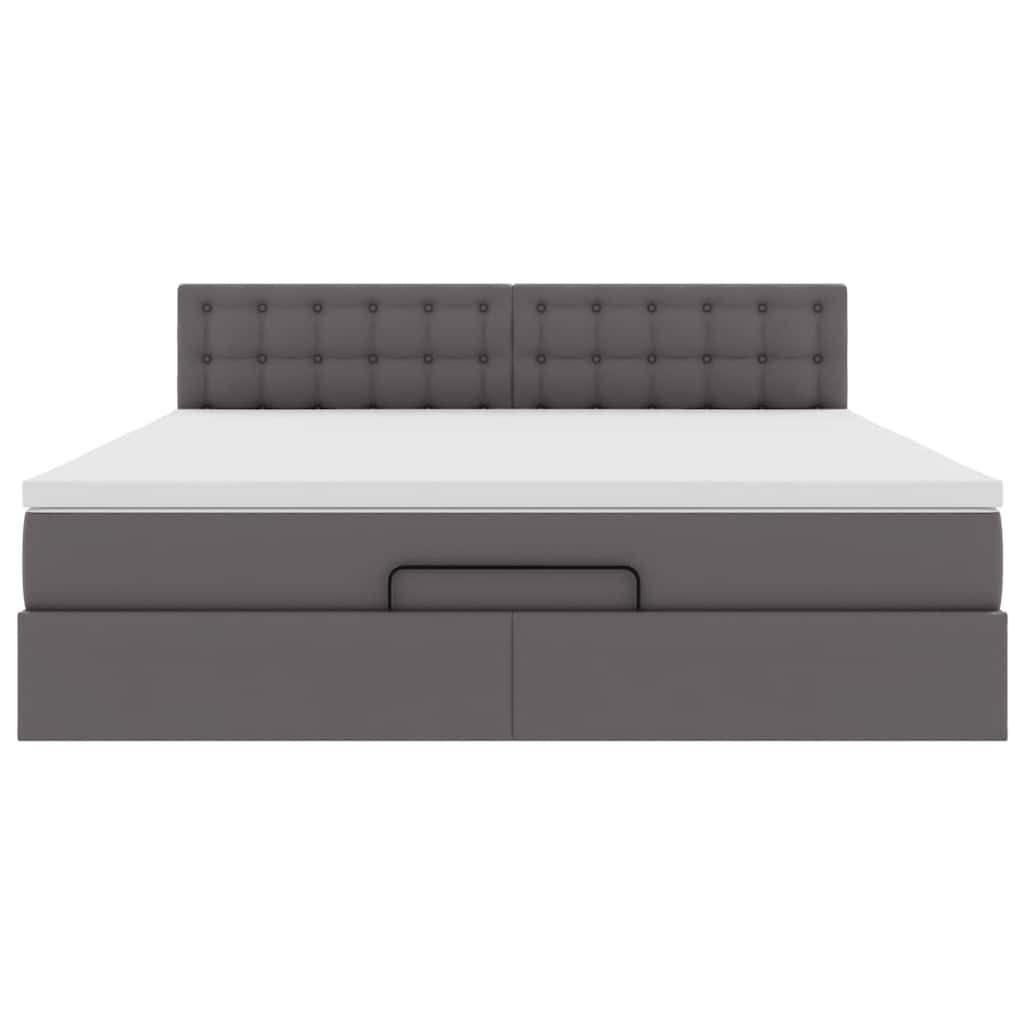 Cadre de lit ottoman avec matelas gris 160x200 cm similicuir - XIOS