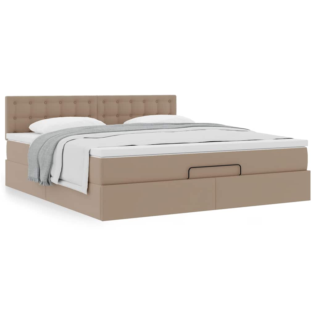 Cadre de lit ottoman et matelas cappuccino 160x200cm similicuir - XIOS