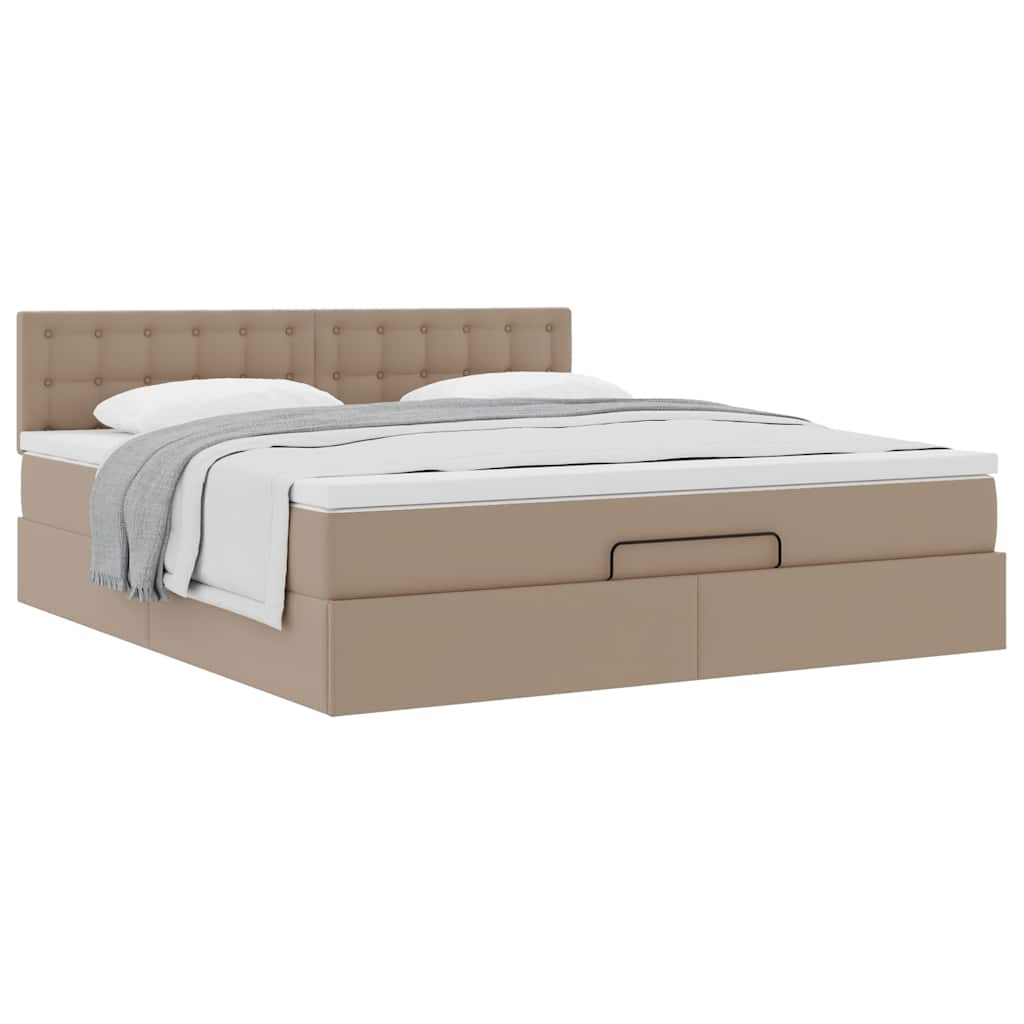 Cadre de lit ottoman et matelas cappuccino 160x200cm similicuir - XIOS