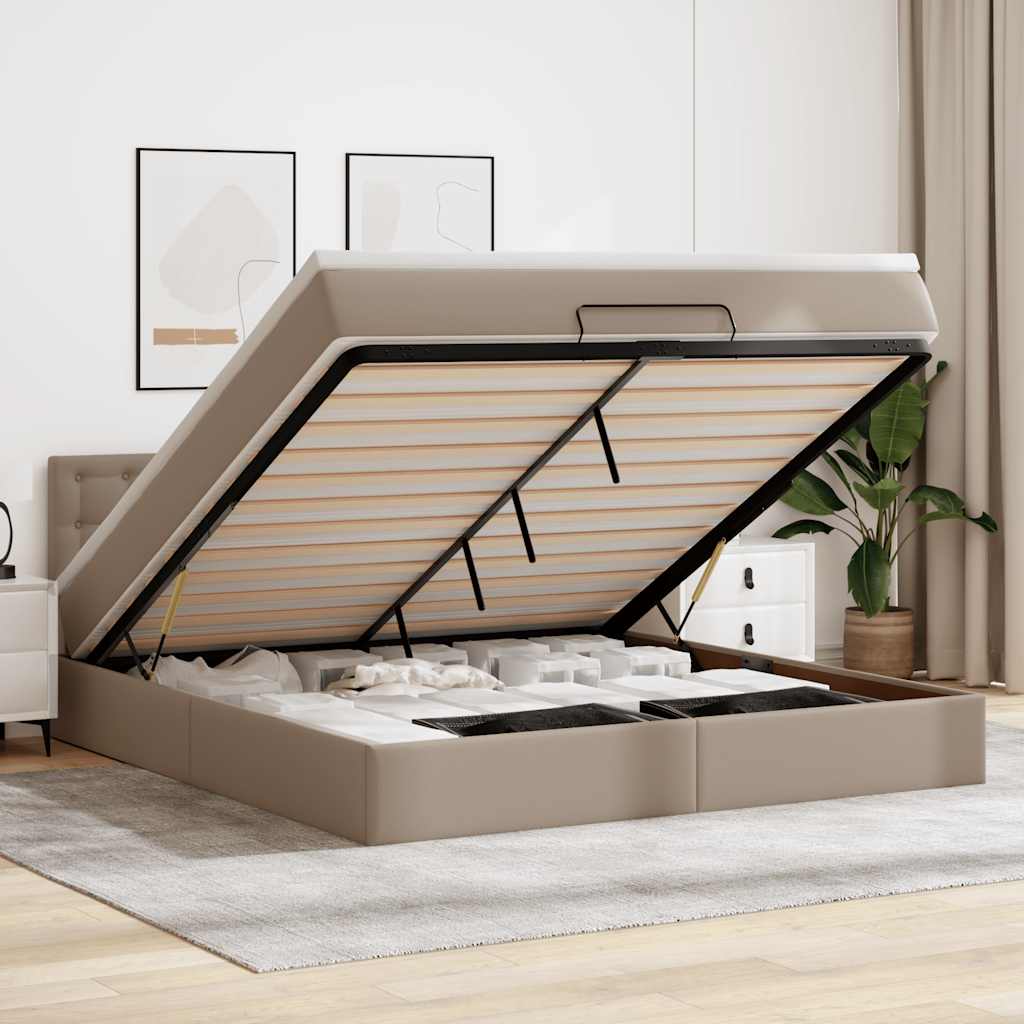 Cadre de lit ottoman et matelas cappuccino 160x200cm similicuir - XIOS