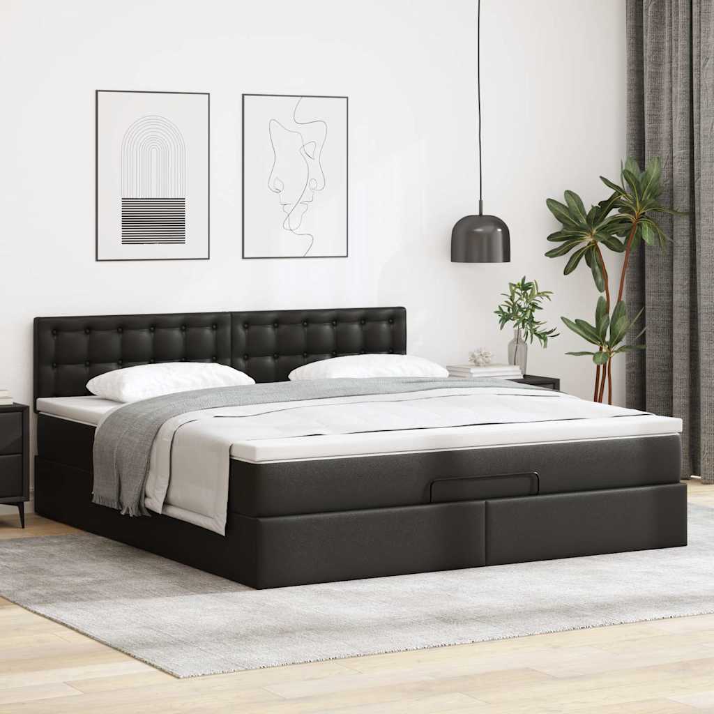 Cadre de lit ottoman avec matelas noir 180x200 cm similicuir - XIOS