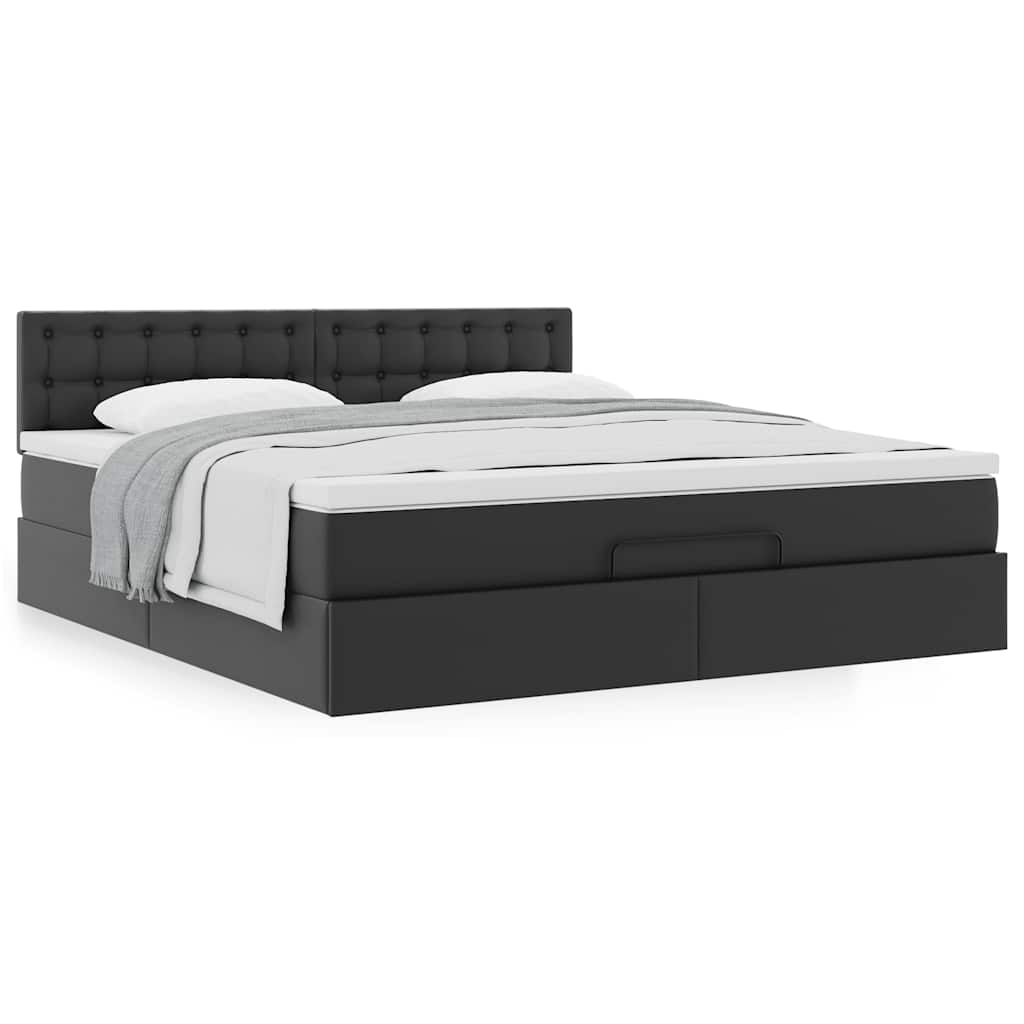 Cadre de lit ottoman avec matelas noir 180x200 cm similicuir - XIOS