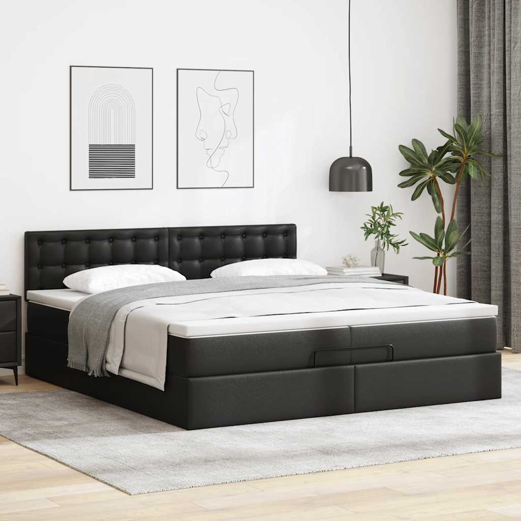 Cadre de lit ottoman avec matelas noir 200x200 cm similicuir - XIOS