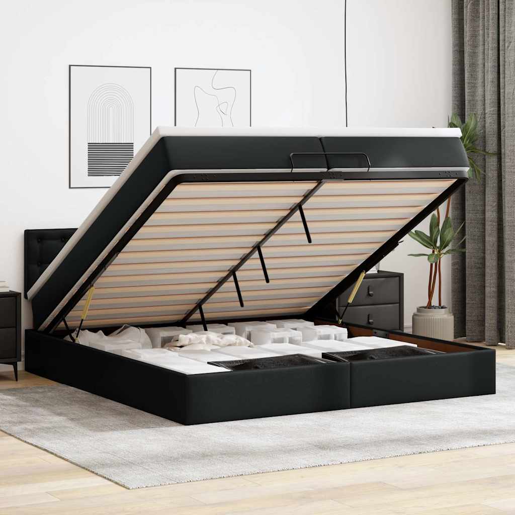 Cadre de lit ottoman avec matelas noir 200x200 cm similicuir - XIOS