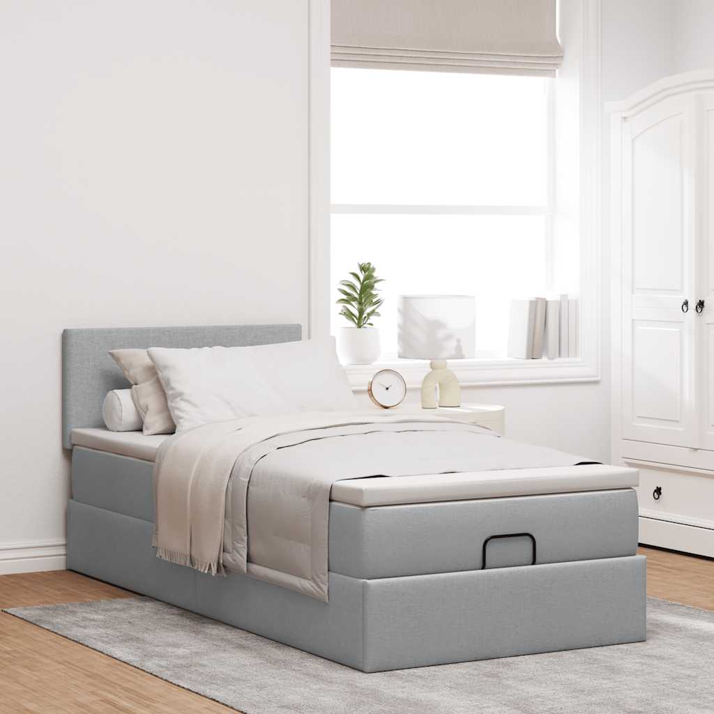 Cadre de lit ottoman avec matelas gris clair 80x200 cm tissu - XIOS