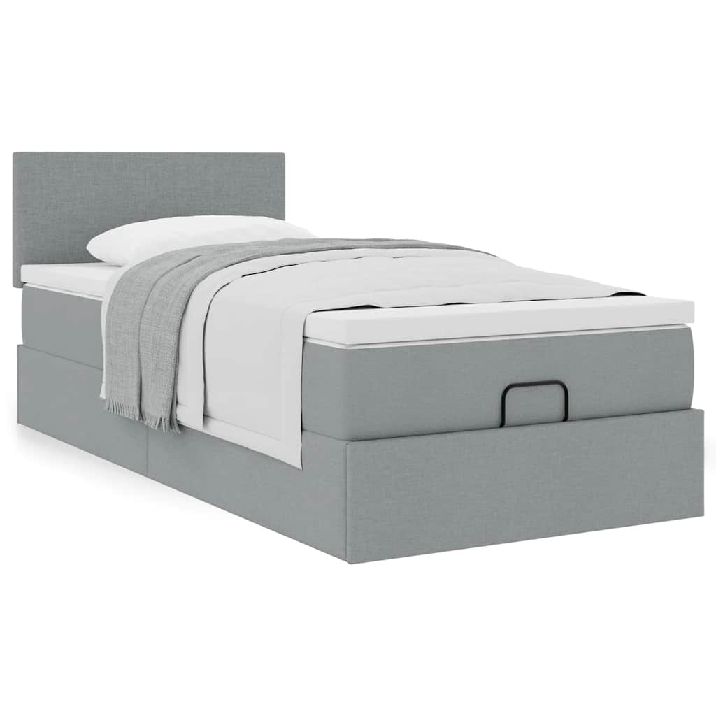 Cadre de lit ottoman avec matelas gris clair 80x200 cm tissu - XIOS