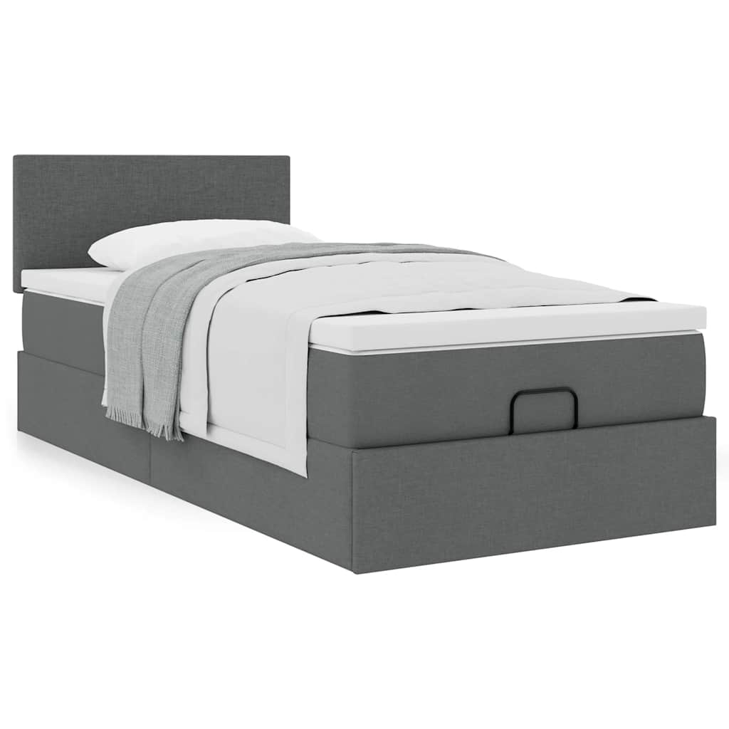 Cadre de lit ottoman avec matelas gris foncé 80x200 cm tissu - XIOS