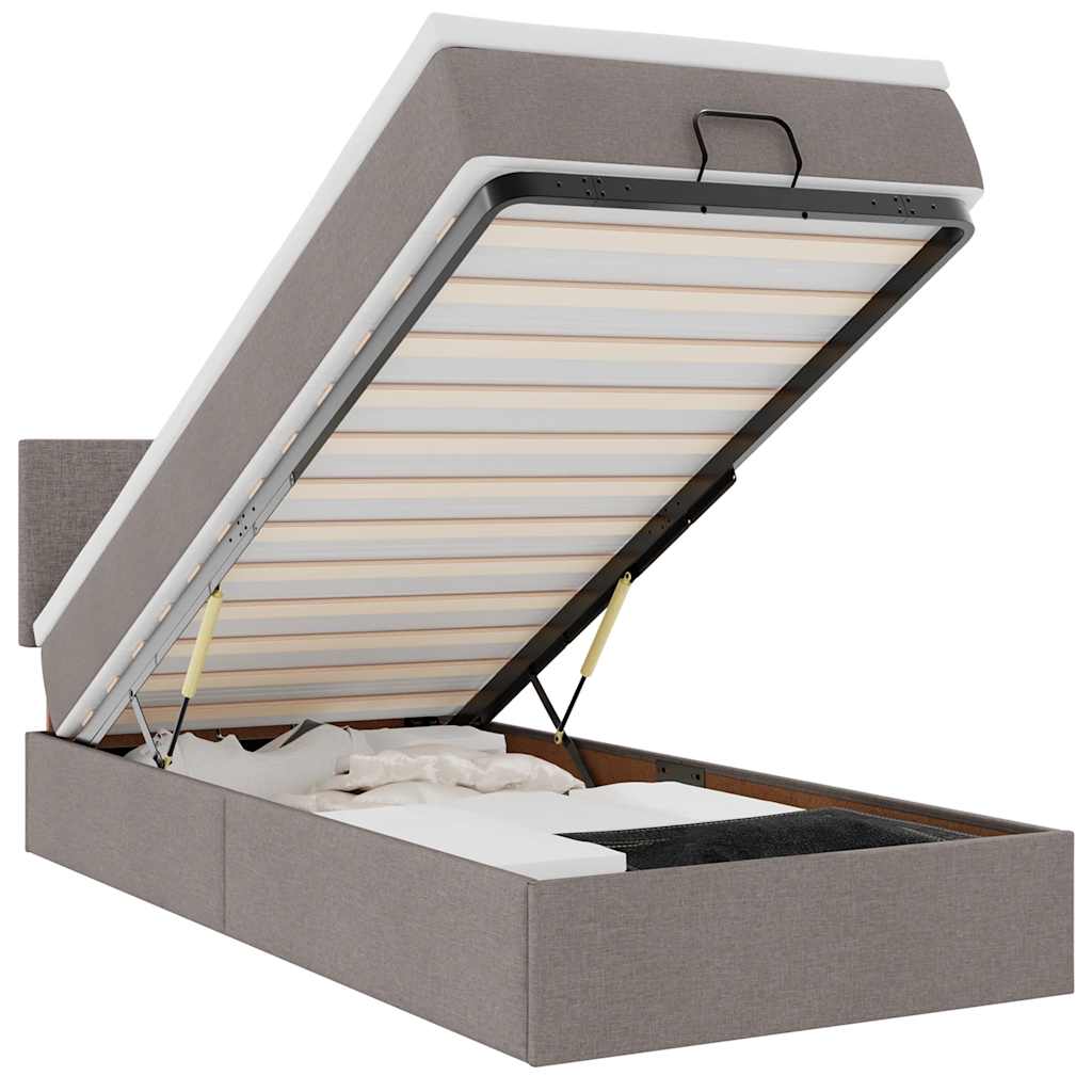 Cadre de lit ottoman avec matelas taupe 80x200 cm tissu - XIOS