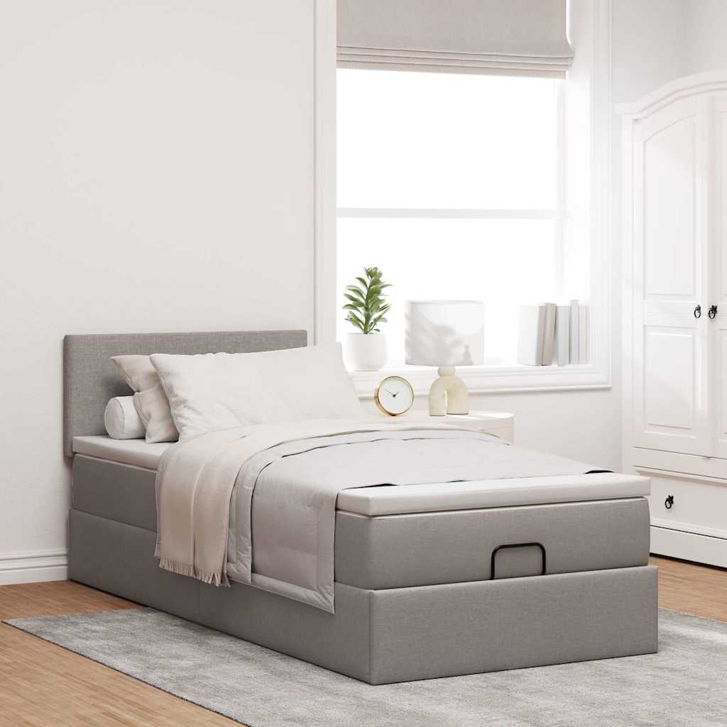 Cadre de lit ottoman avec matelas taupe 80x200 cm tissu - XIOS