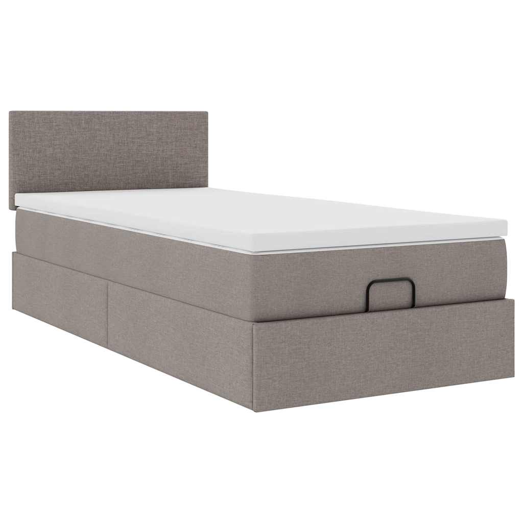 Cadre de lit ottoman avec matelas taupe 80x200 cm tissu - XIOS