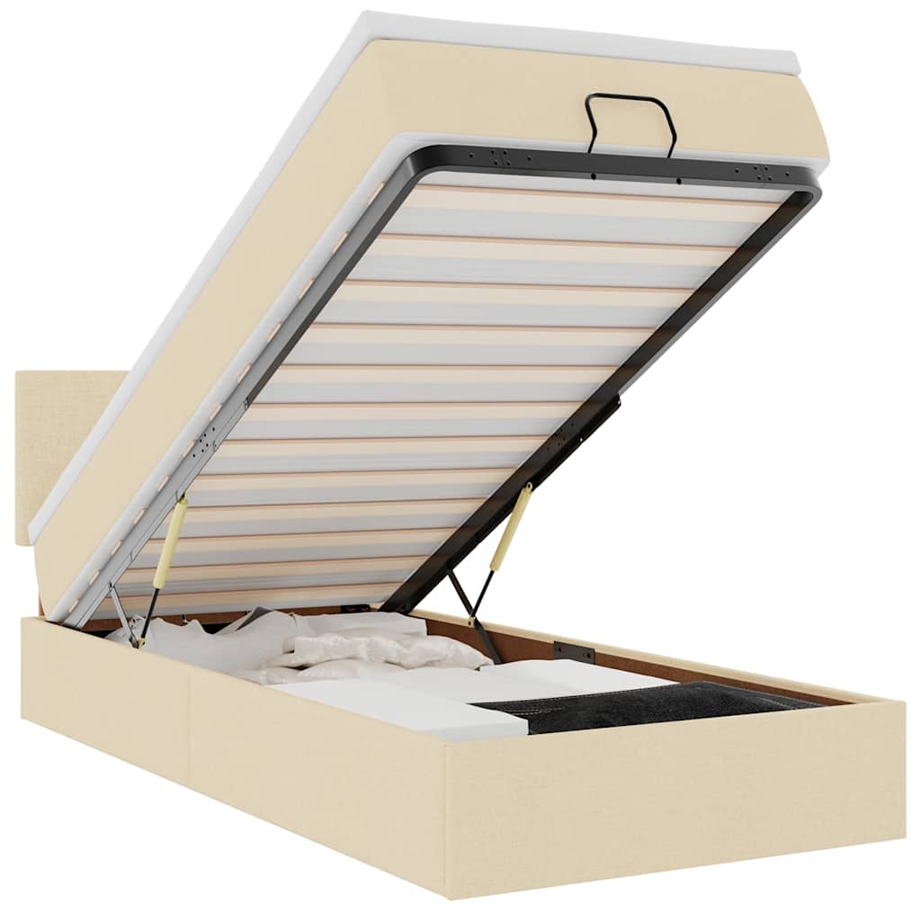 Cadre de lit ottoman avec matelas crème 80x200 cm tissu