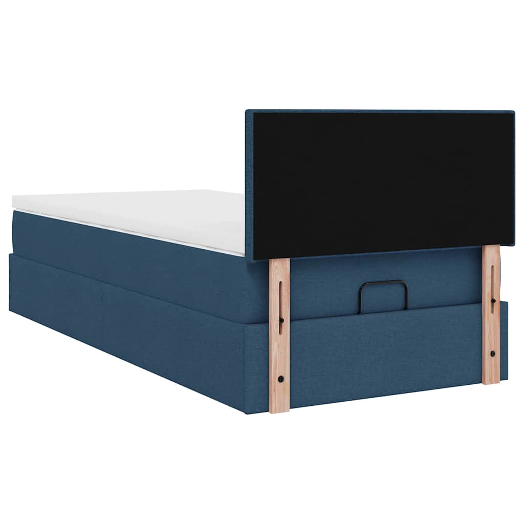 Cadre de lit ottoman avec matelas bleu 80x200 cm tissu - XIOS