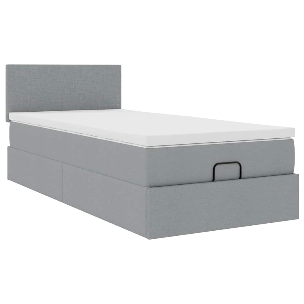 Cadre de lit ottoman et matelas gris clair 90x190 cm tissu - XIOS