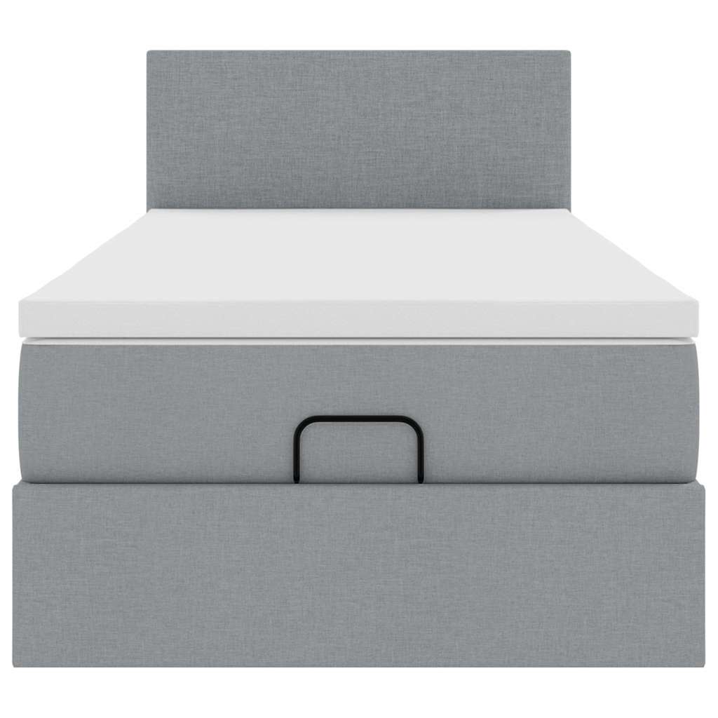 Cadre de lit ottoman et matelas gris clair 90x190 cm tissu - XIOS