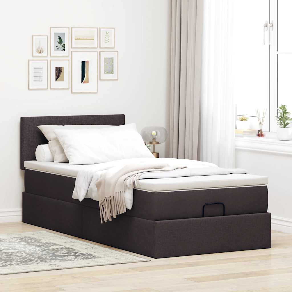 Cadre de lit ottoman avec matelas marron foncé 90x190 cm tissu - XIOS
