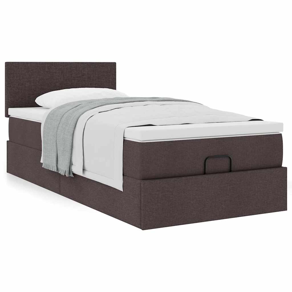 Cadre de lit ottoman avec matelas marron foncé 90x190 cm tissu - XIOS